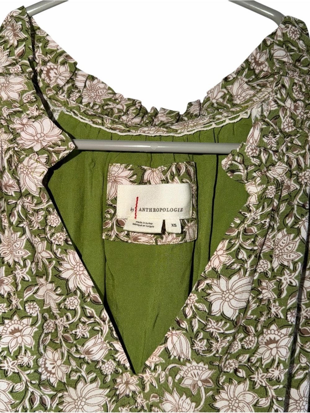 by Anthropologie Robin Tiered Mini Dress in Moss Floral Women’s XS - Picture 3 of 8